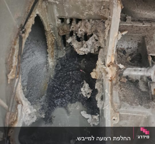 חלק פנימי של מכשיר עם לכלוך והצטברות חומרים